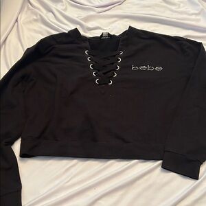 Bebe Black Crop Lace-Up Women's Top